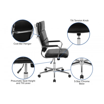 BLNK Hansel LeatherSoft High-Back Contemporary Panel Executive Swivel Office Chair - Black