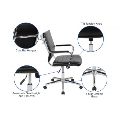 BLNK Hansel LeatherSoft Mid-Back Contemporary Ribbed Executive Swivel Office Chair - Black