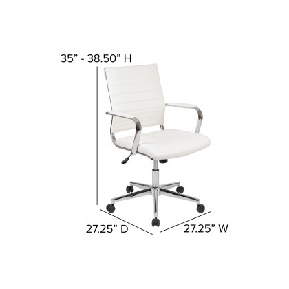 BLNK Hansel LeatherSoft Mid-Back Contemporary Ribbed Executive Swivel Office Chair - White