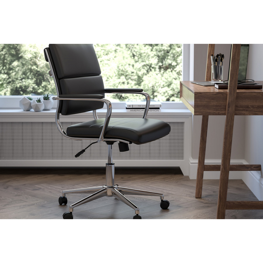 BLNK Hansel LeatherSoft Mid-Back Contemporary Panel Executive Swivel Office Chair - Black