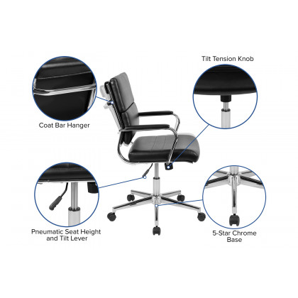BLNK Hansel LeatherSoft Mid-Back Contemporary Panel Executive Swivel Office Chair - Black