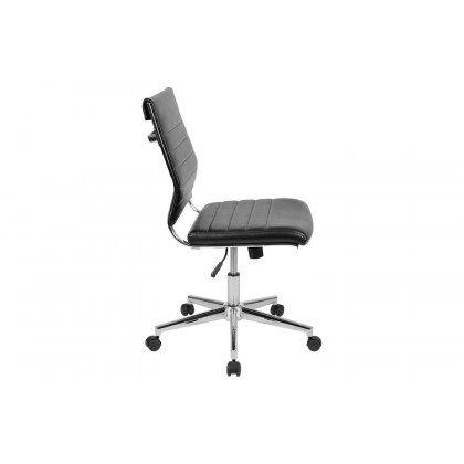 BLNK Hansel LeatherSoft Mid-Back Armless Contemporary Ribbed Executive Swivel Office Chair - Black