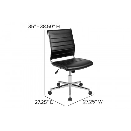 BLNK Hansel LeatherSoft Mid-Back Armless Contemporary Ribbed Executive Swivel Office Chair - Black