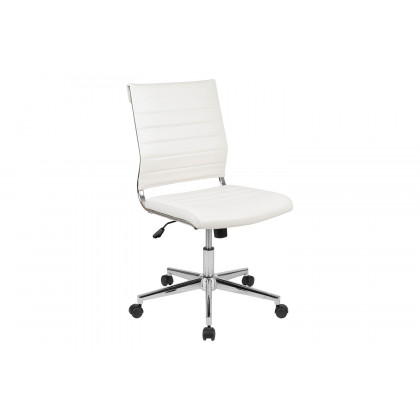 BLNK Hansel LeatherSoft Mid-Back Armless Contemporary Ribbed Executive Swivel Office Chair - White