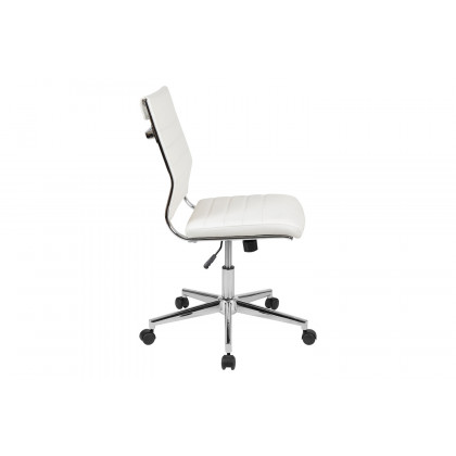 BLNK Hansel LeatherSoft Mid-Back Armless Contemporary Ribbed Executive Swivel Office Chair - White