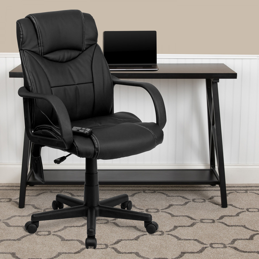 BLNK Laverne LeatherSoft Mid-Back Ergonomic Massaging Executive Swivel Office Chair - with Arms