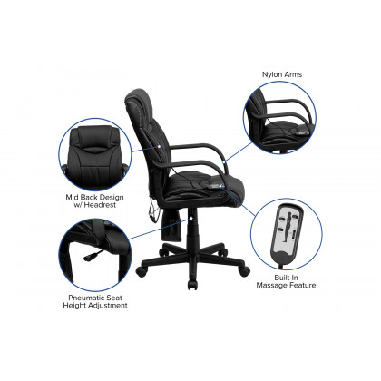 BLNK Laverne LeatherSoft Mid-Back Ergonomic Massaging Executive Swivel Office Chair - with Arms