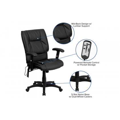 BLNK Laverne LeatherSoft Mid-Back Ergonomic Massaging Executive Swivel Office Chair - with Adjustable Arms
