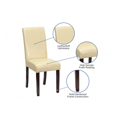 BLNK Godrich Traditional Commercial LeatherSoft Upholstered Panel Back Parsons Dining Chair - Ivory