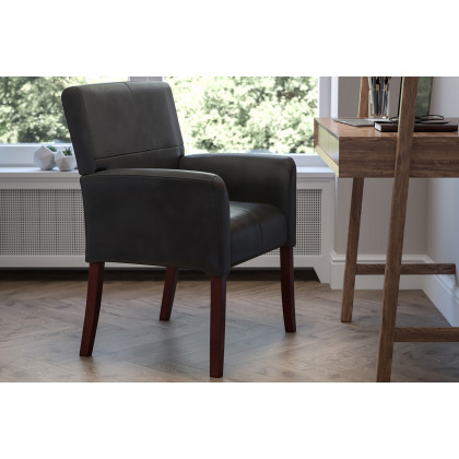 BLNK - Taylor LeatherSoft Executive Side Reception Chair with Mahogany Legs
