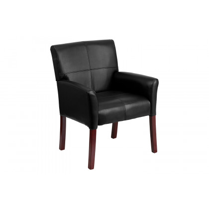 BLNK Taylor LeatherSoft Executive Side Reception Chair with Mahogany Legs - Black