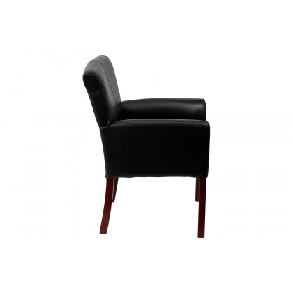 BLNK Taylor LeatherSoft Executive Side Reception Chair with Mahogany Legs - Black