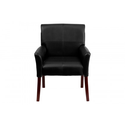 BLNK Taylor LeatherSoft Executive Side Reception Chair with Mahogany Legs - Black