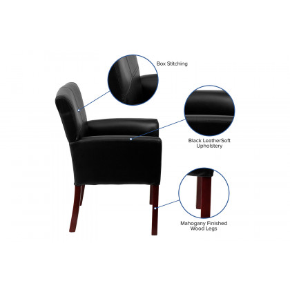 BLNK Taylor LeatherSoft Executive Side Reception Chair with Mahogany Legs - Black