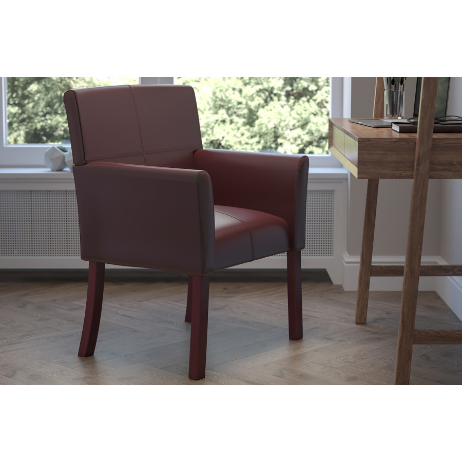BLNK Taylor LeatherSoft Executive Side Reception Chair with Mahogany Legs - Burgundy