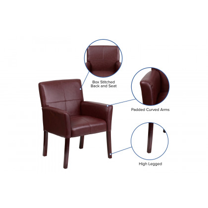 BLNK Taylor LeatherSoft Executive Side Reception Chair with Mahogany Legs - Burgundy