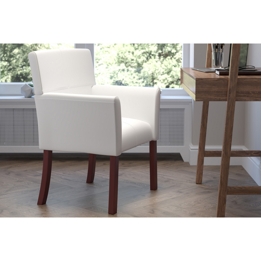 BLNK Taylor LeatherSoft Executive Side Reception Chair with Mahogany Legs - White
