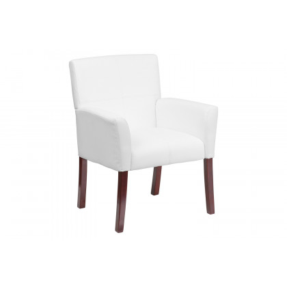 BLNK Taylor LeatherSoft Executive Side Reception Chair with Mahogany Legs - White