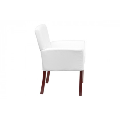 BLNK Taylor LeatherSoft Executive Side Reception Chair with Mahogany Legs - White