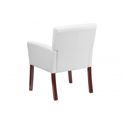 BLNK Taylor LeatherSoft Executive Side Reception Chair with Mahogany Legs - White