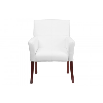 BLNK Taylor LeatherSoft Executive Side Reception Chair with Mahogany Legs - White