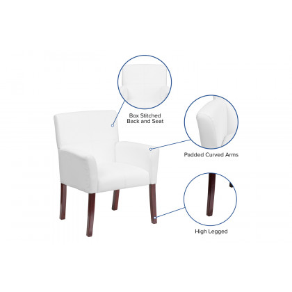 BLNK Taylor LeatherSoft Executive Side Reception Chair with Mahogany Legs - White