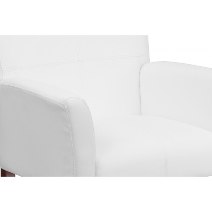 BLNK Taylor LeatherSoft Executive Side Reception Chair with Mahogany Legs - White