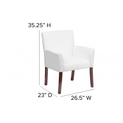 BLNK Taylor LeatherSoft Executive Side Reception Chair with Mahogany Legs - White