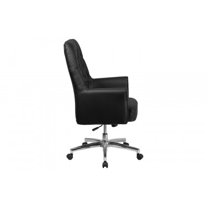 BLNK Hansel LeatherSoft Mid-Back Traditional Tufted Executive Swivel Office Chair with Arms - Black