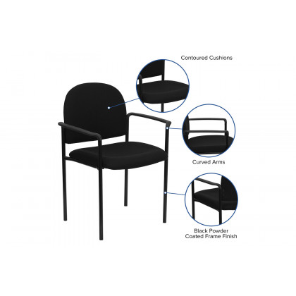 BLNK Tiffany Comfort Fabric Stackable Steel Side Reception Chair with Arms - Black