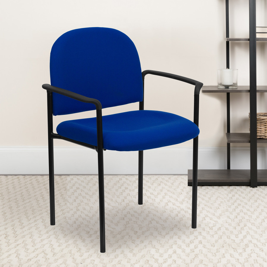 BLNK Tiffany Comfort Fabric Stackable Steel Side Reception Chair with Arms - Navy