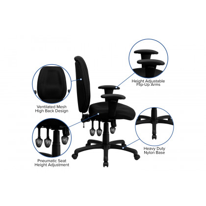 BLNK Rochelle Fabric High-Back Multifunction Ergonomic Executive Swivel Office Chair with Adjustable Arms - Black