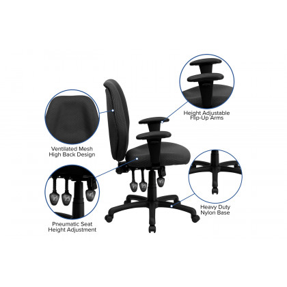 BLNK Rochelle Fabric High-Back Multifunction Ergonomic Executive Swivel Office Chair with Adjustable Arms - Gray