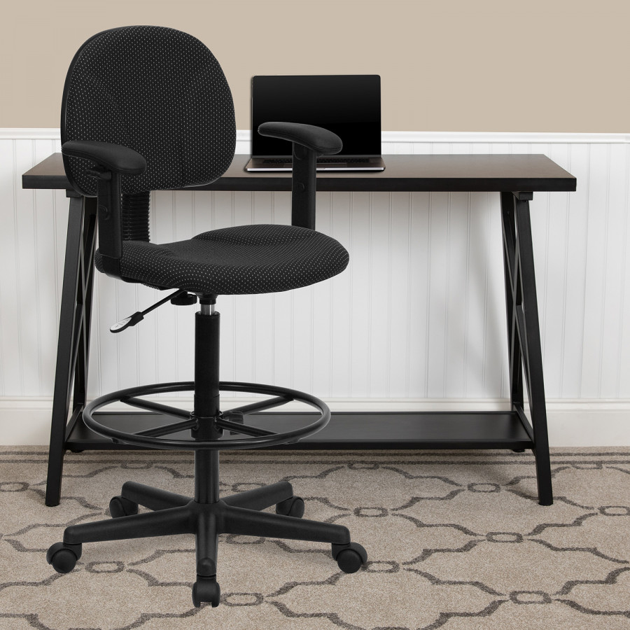 BLNK Bruce Fabric Drafting Chair - Black Patterned, with Adjustable Arms