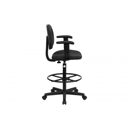 BLNK Bruce Fabric Drafting Chair - Black Patterned, with Adjustable Arms