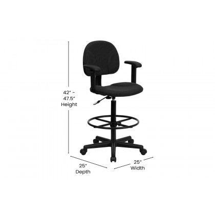 BLNK Bruce Fabric Drafting Chair - Black Patterned, with Adjustable Arms