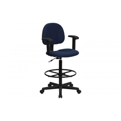 BLNK Bruce Fabric Drafting Chair - Navy Blue Patterned, with Adjustable Arms
