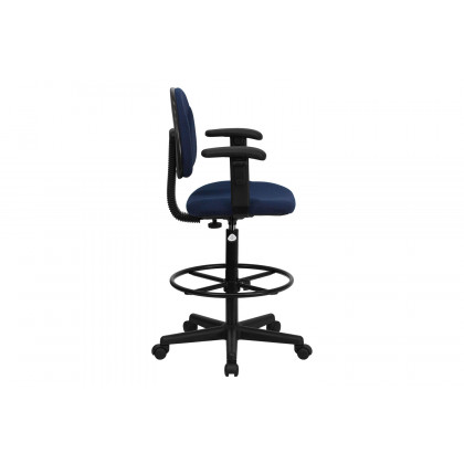 BLNK Bruce Fabric Drafting Chair - Navy Blue Patterned, with Adjustable Arms