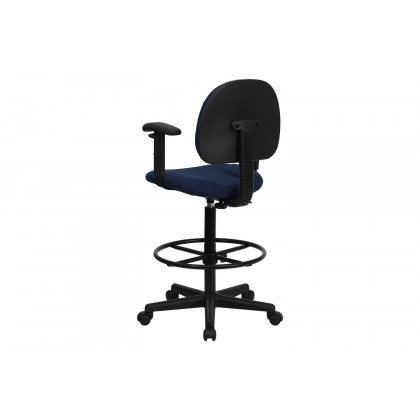 BLNK Bruce Fabric Drafting Chair - Navy Blue Patterned, with Adjustable Arms