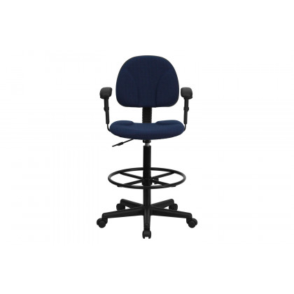 BLNK Bruce Fabric Drafting Chair - Navy Blue Patterned, with Adjustable Arms