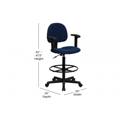 BLNK Bruce Fabric Drafting Chair - Navy Blue Patterned, with Adjustable Arms