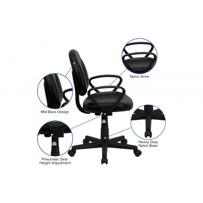 BLNK - Ronald LeatherSoft Mid-Back Swivel Ergonomic Task Office Chair with Back Depth Adjustment and Arms