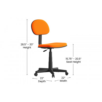 BLNK Harry Low-Back Adjustable Student Swivel Task Office Chair with Padded Mesh Seat and Back - Light Orange