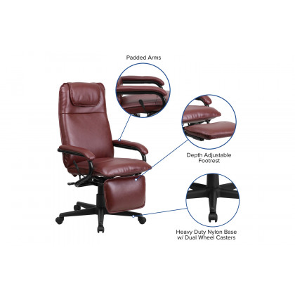 BLNK Robert LeatherSoft High-Back Executive Reclining Ergonomic Swivel Office Chair with Arms - Burgundy