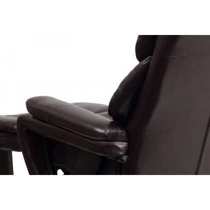 BLNK LeatherSoft Austin Contemporary Multi-Position Recliner and Ottoman with Swivel Mahogany Wood Base - Brown