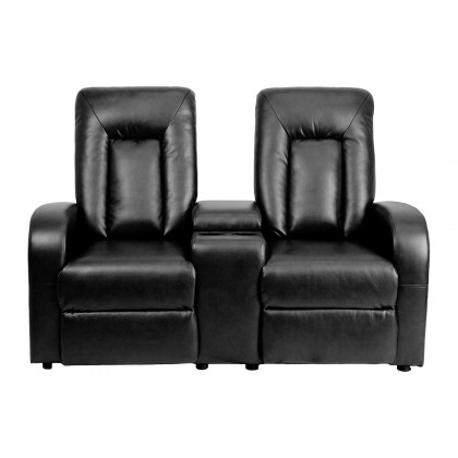 BLNK Eclipse Series LeatherSoft 2-Seat Push Button Motorized Reclining Theater Seating Unit with Cup Holders - Black