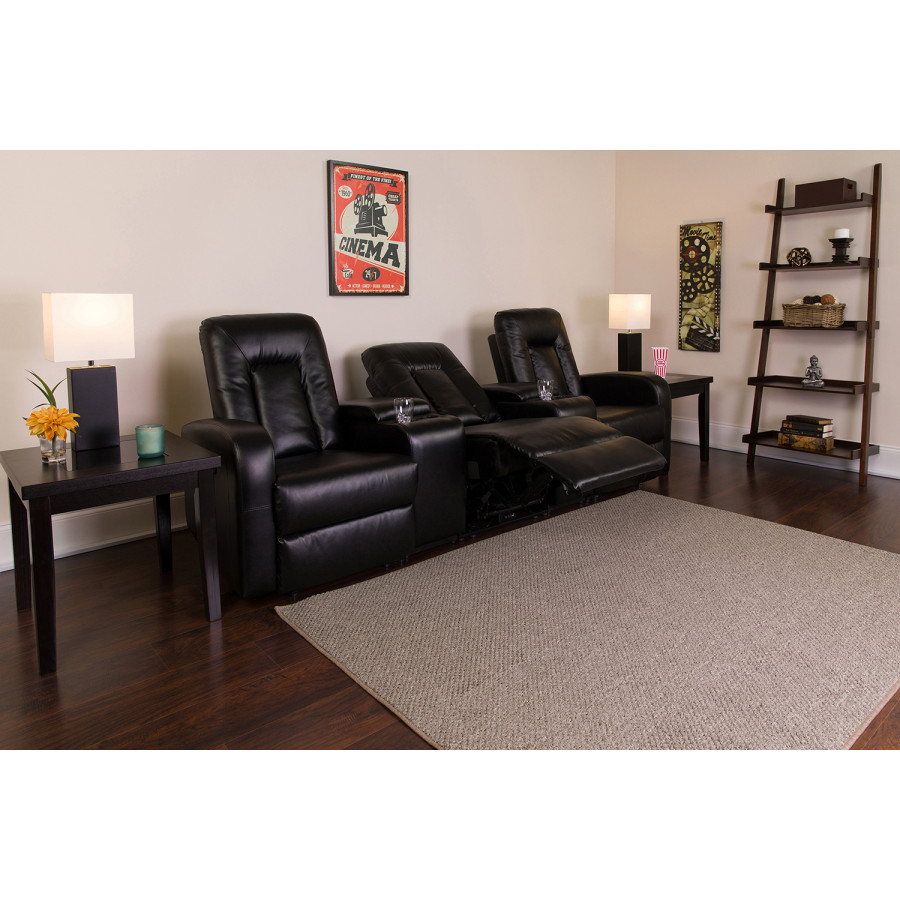 BLNK - Eclipse Series LeatherSoft 3-Seat Reclining LeatherSoft Theater Seating Unit with Cup Holders