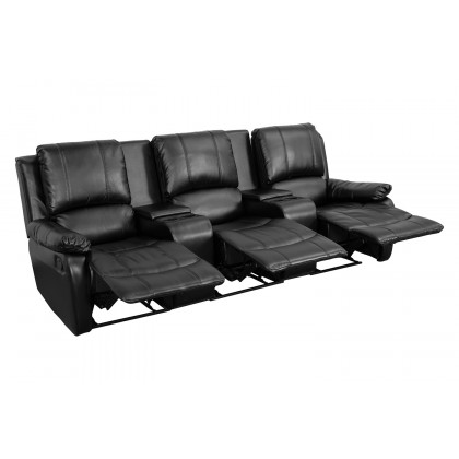 BLNK Allure Series LeatherSoft 2-Seat Reclining Pillow Back Theater Seating Unit with Cup Holders - Black