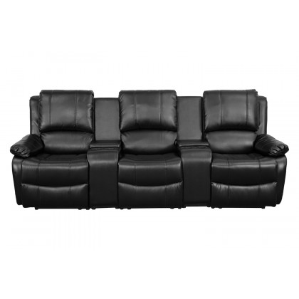 BLNK Allure Series LeatherSoft 2-Seat Reclining Pillow Back Theater Seating Unit with Cup Holders - Black