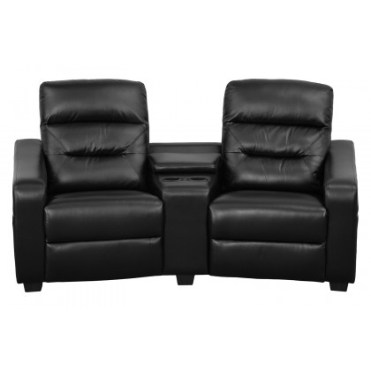 BLNK Futura Series LeatherSoft 2-Seat Reclining Theater Seating Unit with Cup Holders - Black